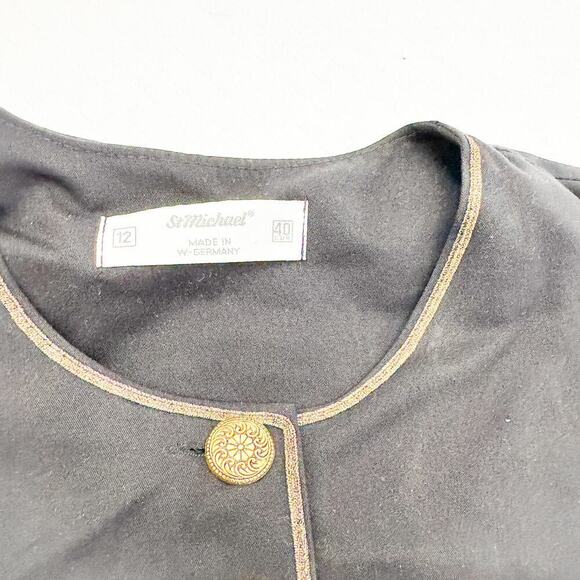 St. Michael Lightweight Black Gold Button Down Jacket Blazer Size 12 - Picture 3 of 7